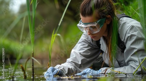 Environmental scientist conducting field research on water quality