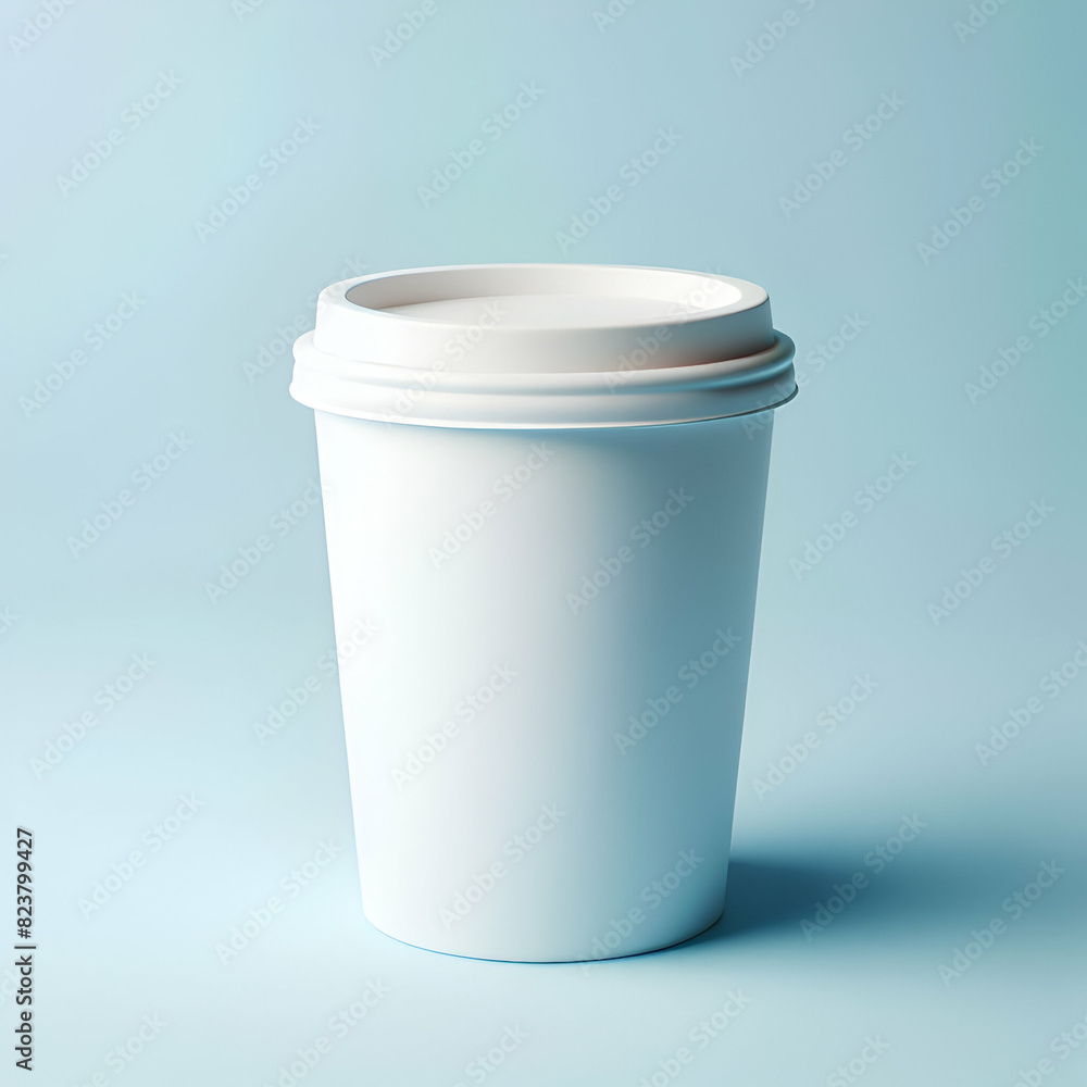 white disposable coffee cup mockup on light blue background white disposable coffee cup mockup on light blue background