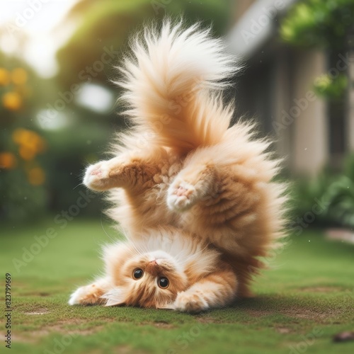cute cat somersaulting upside down