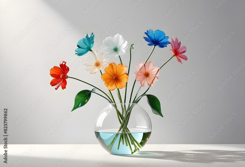 Vibrant, life-size glass flower with vivid hues and a realistic, natural form in an indoor setting Vibrant, life-size glass flower with vivid hues and a realistic, natural form in an indoor setting