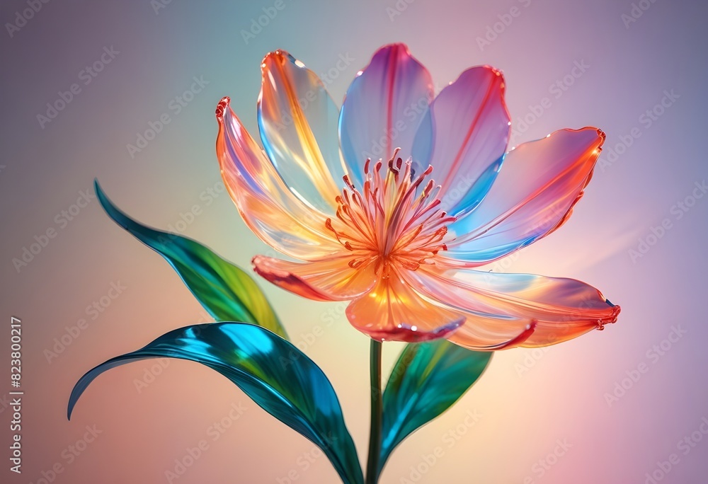 Vibrant, life-size glass flower with vivid hues and a realistic, natural form in an indoor setting Vibrant, life-size glass flower with vivid hues and a realistic, natural form in an indoor setting
