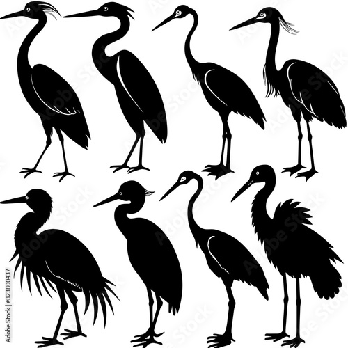a-set-of-9pcs-heron-animal-silhouette-vector-on-a