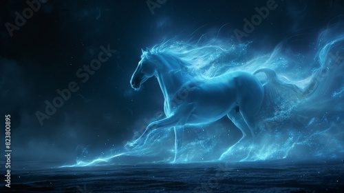High-definition depiction of a powerful equine silhouette against a pure  luminous background