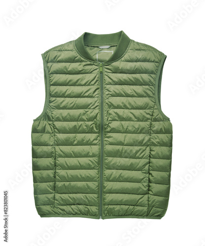 Front view of green lightweight down vest