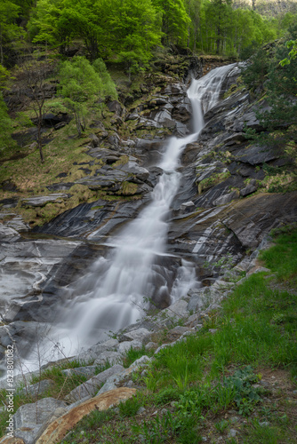 Waterfall in spring evening in valley of river Diveria in Gondo village © luzkovyvagon.cz