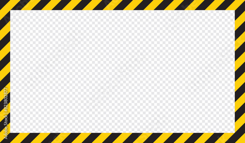 Yellow and black caution tape square frame, warning sign border template.Blank vector illustration warning background. Hazard caution sign tape. Space for text