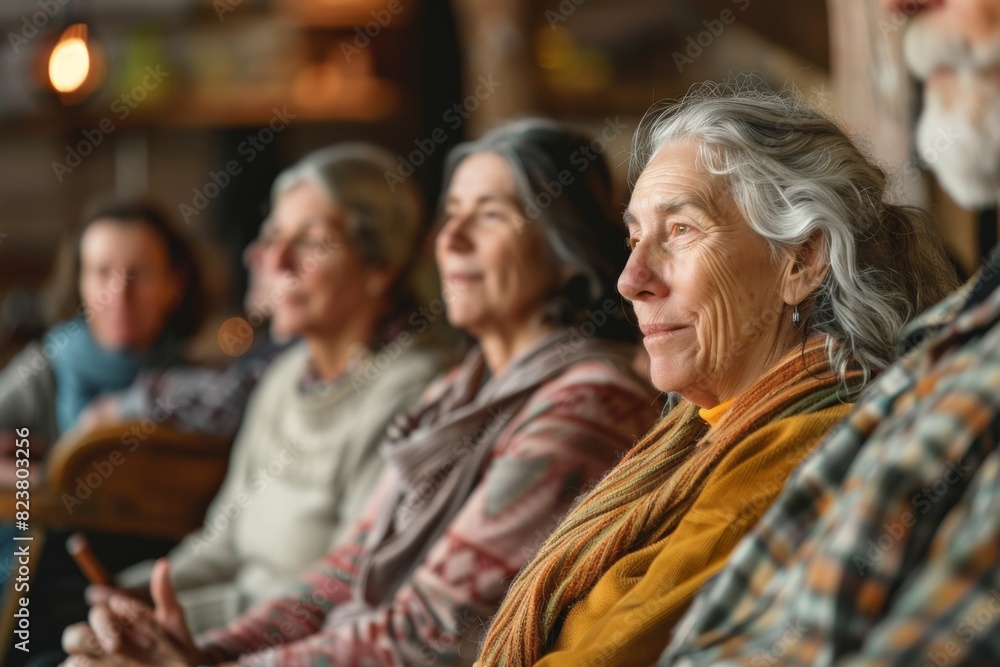 Portrait of a senior woman with her family sitting in the background Portrait of a senior woman with her family sitting in the background