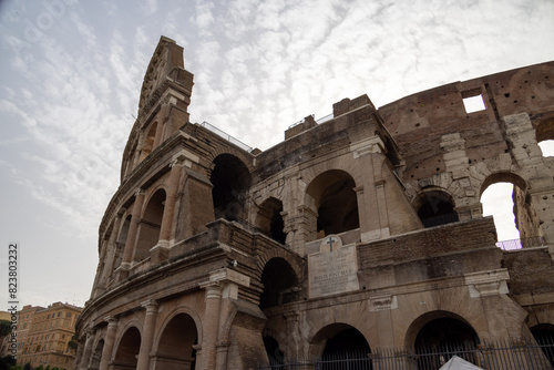 low angle view from the side of the roman colosseum