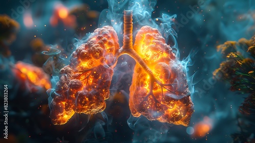 Pathology illustration of lung pathology showing effects of smoking and chronic obstructive pulmonary disease COPD photo
