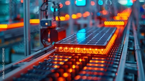 High-tech factory conveyor system assembling solar panels