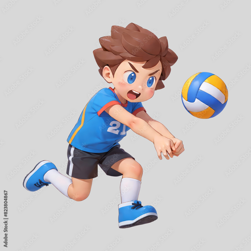 a cartoon illustration image of a boy playing volleyball a cartoon illustration image of a boy playing volleyball