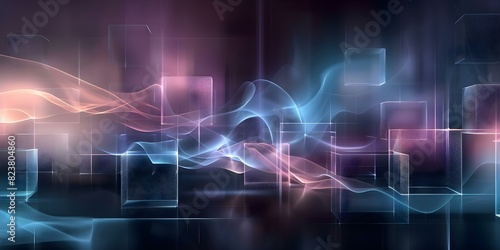 Abstract Technology Concept: Neon Purple and Blue D Cubes on Black Background. Concept Abstract Art, Technology, Neon Colors, 3D Cubes, Black Background