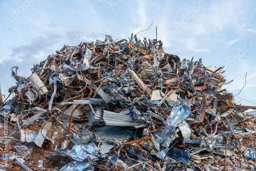 scrap metal on a construction site, collected for recycling
