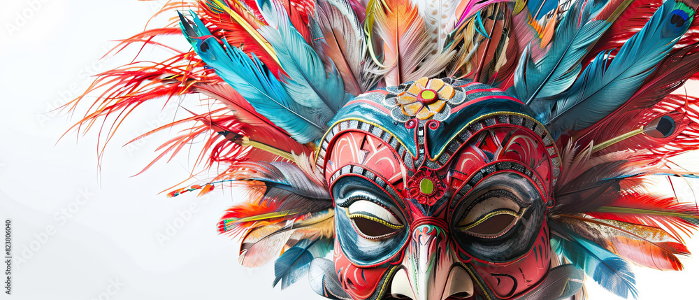 Festival masks,  beautiful  colorful, beautiful feathers, very beautiful mask carving , Generate AI