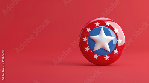 Election badge featuring a star theme in 3D cartoon style. Includes copy space for voter identification and promoting civic engagement. photo