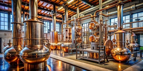 Cutting-edge distillery blending artistry and technology with stunning visuals and intricate details