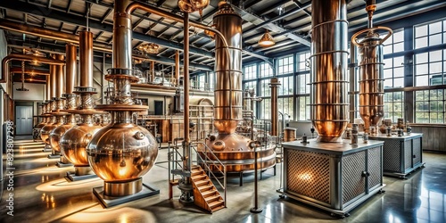 Cutting-edge distillery blending artistry and technology with stunning visuals and intricate details photo