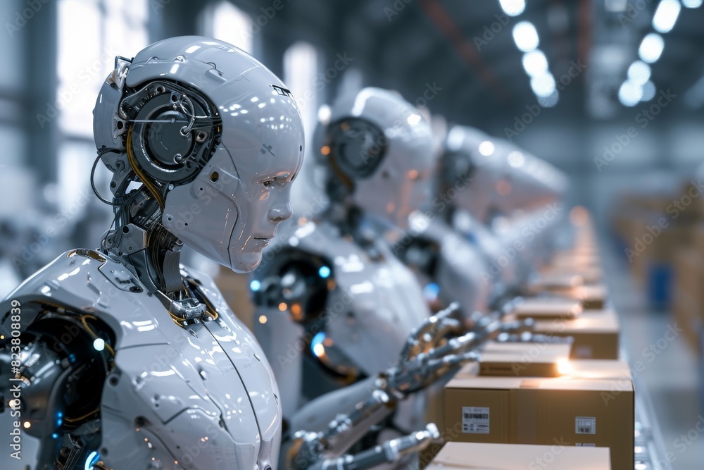 Fototapeta premium Advanced robots working in a factory, AI generated