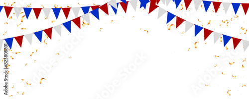 Bunting garland flag and confetti elements decoration holiday party frame banner