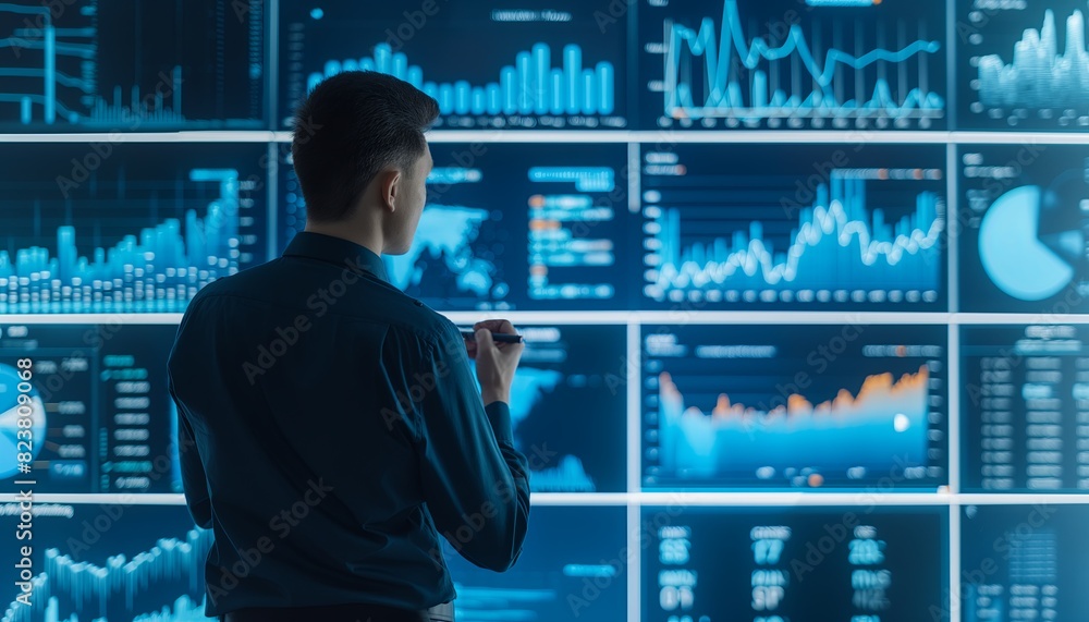 Professional analyzing financial graphs on screens