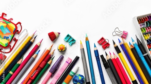 School stationery isolated over white backgroud with copyspace