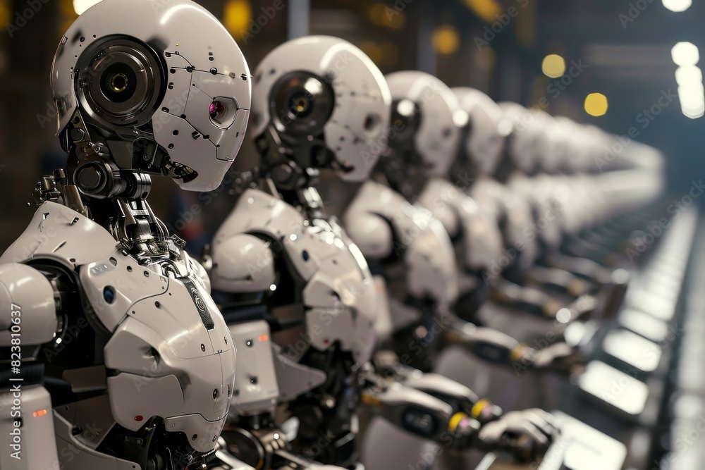 Advanced robots working in a factory, AI generated Advanced robots working in a factory, AI generated