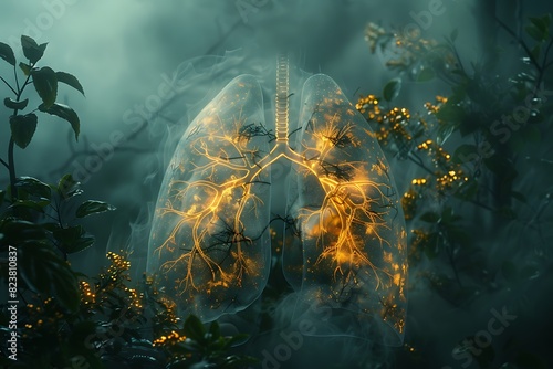 Pulmonology image of effects of air pollution on the respiratory system showing damaged lung tissue photo