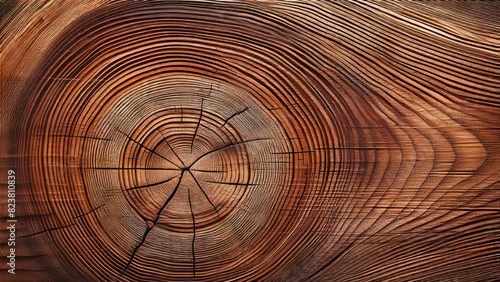 Alte hölzerne Eichenschnittfläche. Raue organische Textur von Baumringen mit Nahaufnahme. Holz Hintergrund photo