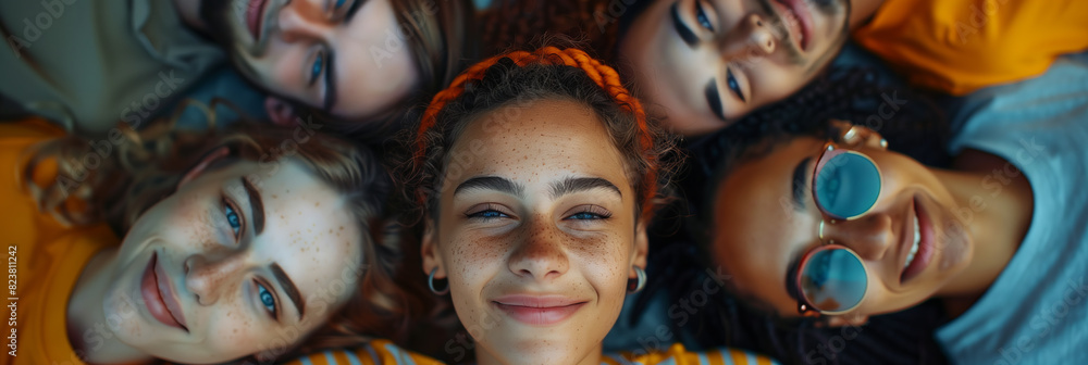 Obraz premium Surrounded group of Caucasian people looking at camera with confidence.