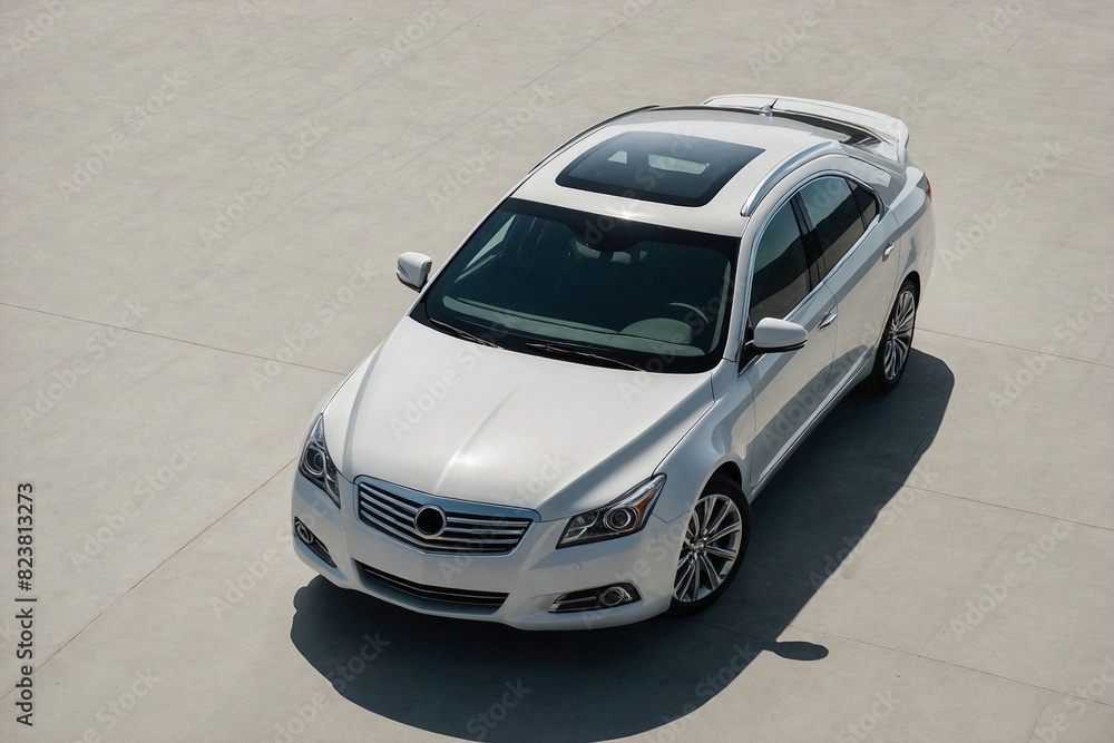 Fototapeta premium Sedan car from above, showcasing the roof, windows, and overall shape