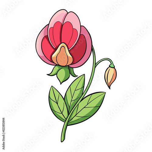 Sweet Pea flower cartoon style Icon Vector clipart Illustration
