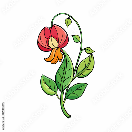 Sweet Pea flower cartoon style Icon Vector clipart Illustration