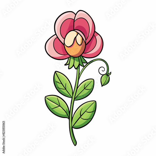 Sweet Pea flower cartoon style Icon Vector clipart Illustration