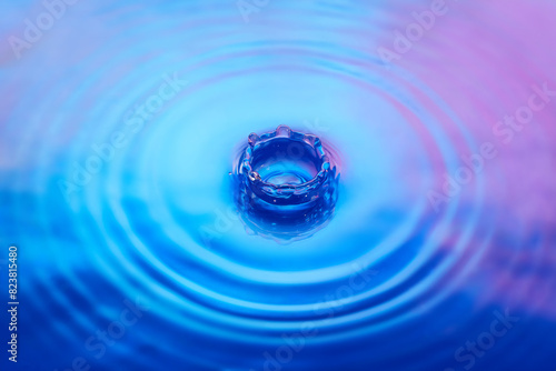 Water splash with iridescent gradient in blue and pink tones photo