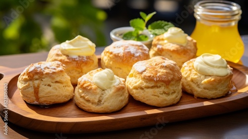 Tray mini British scones clotted cream