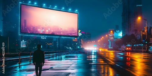 Deserted city billboard at dusk in urban area. Concept Cityscape Photography, Dusk Lighting, Urban Exploration