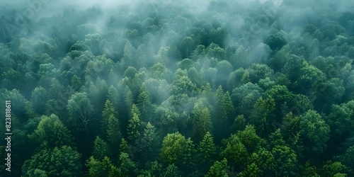 Capturing Carbon Emissions: Aerial View of Dense Forest for Environmental Sustainability. Concept Environmental Conservation, Aerial Photography, Carbon Capture, Sustainability, Forest Preservation photo