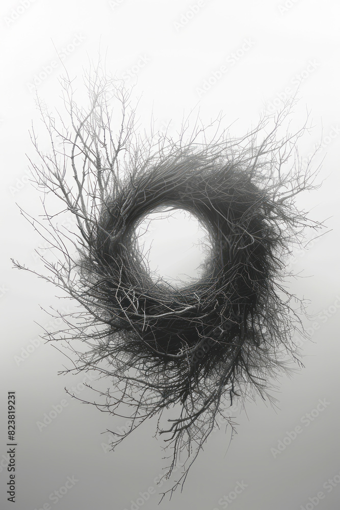 Fototapeta premium Artistic rendering of a nest composed of angular lines and shapes, creating a sharp and modern aesthetic,