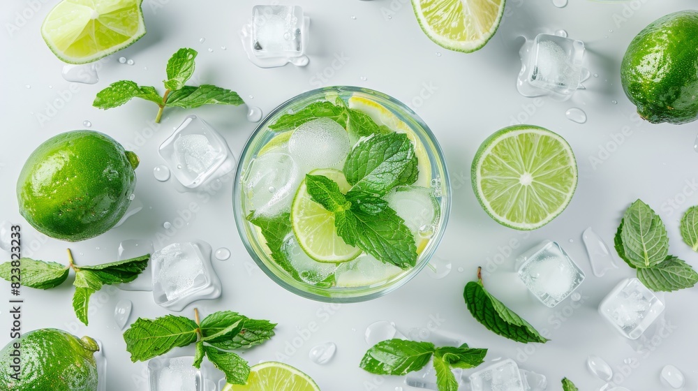 Refreshing Glass of Water With Limes and Mint Refreshing Glass of Water With Limes and Mint