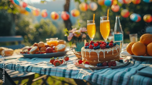 Picnic With Food and Drinks on a Blanket