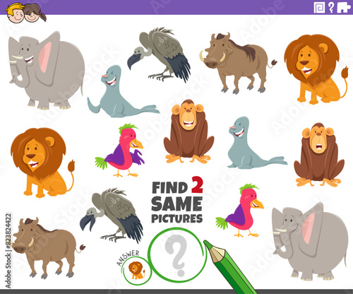find two same cartoon animal characters activity