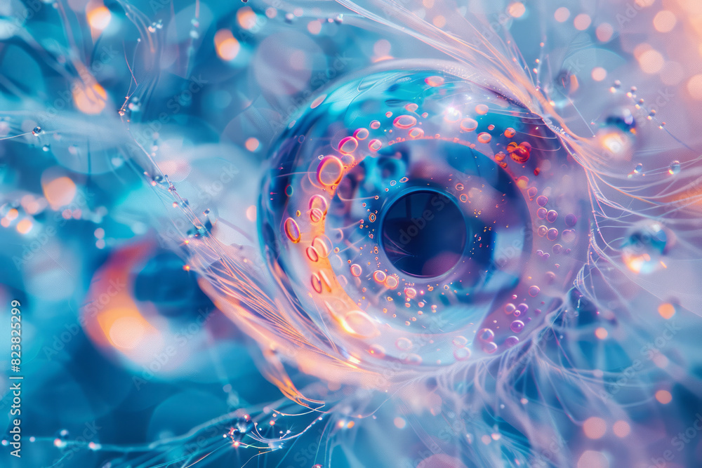 An abstract image of a contact lens deconstructed into layers of ...