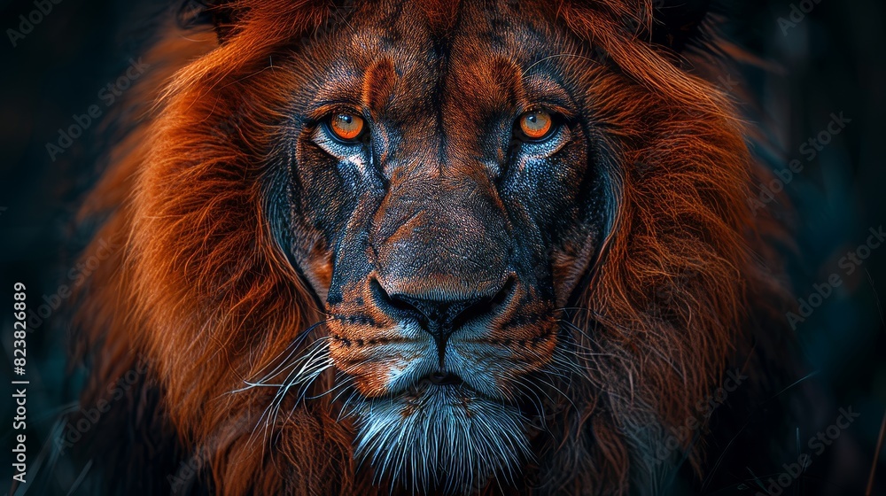 An exquisite close-up portrait of a lion's face