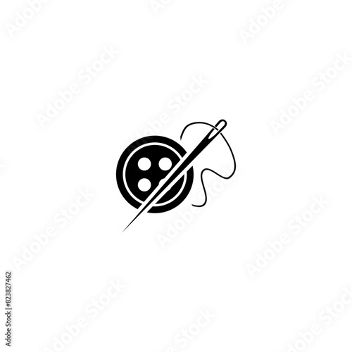 Sewing buttons and needle icon isolated on white background