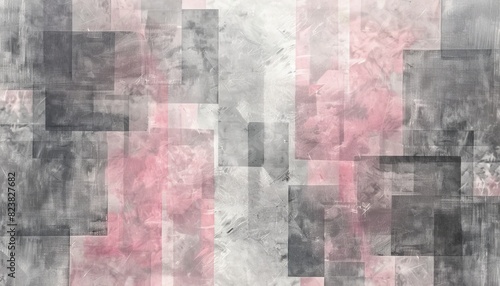 Quantum algorithmic patterns in pink salt and charcoal gray tones on a minimal background with negative space.