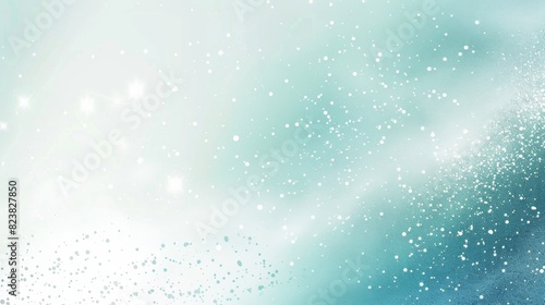 Minimalistic scientific conference poster design in aquamarine, sky blue, white, silver, and mint green with digital particles and vast negative space.