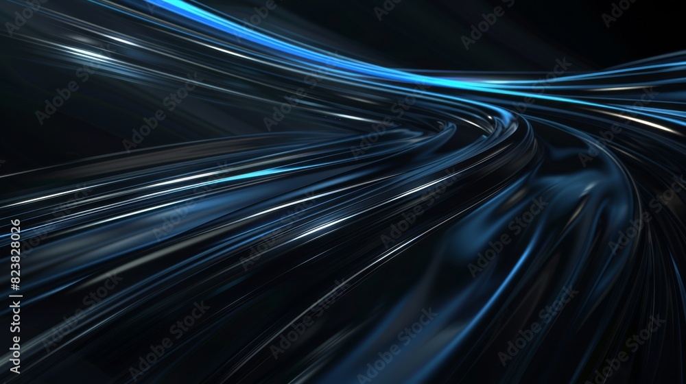 Smooth black surfaces with intersecting blue lines depict a high-speed data network in motion. Smooth black surfaces with intersecting blue lines depict a high-speed data network in motion.