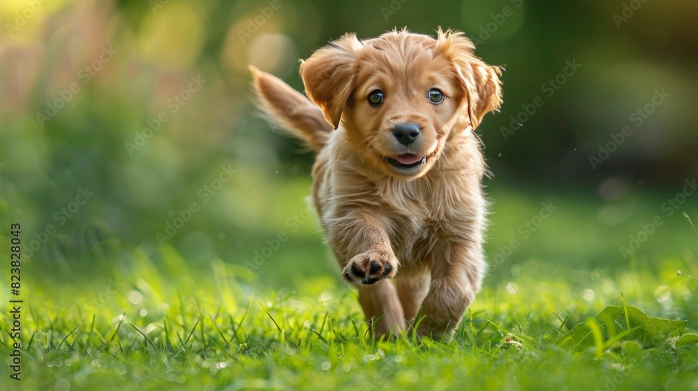 A playful puppy chasing its tail in a lush green meadow, capturing the joy and exuberance of youth. A playful puppy chasing its tail in a lush green meadow, capturing the joy and exuberance of youth.