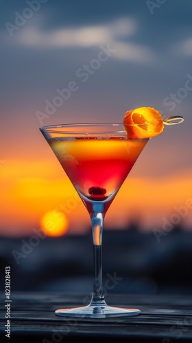 Martini With Orange Garnish on Rim