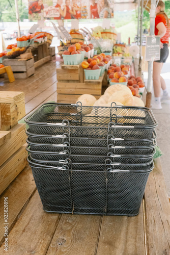 empty metal shopping baskets